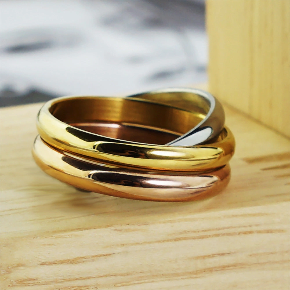 Wholesale Titanium Steel Couple Tricolor Ring