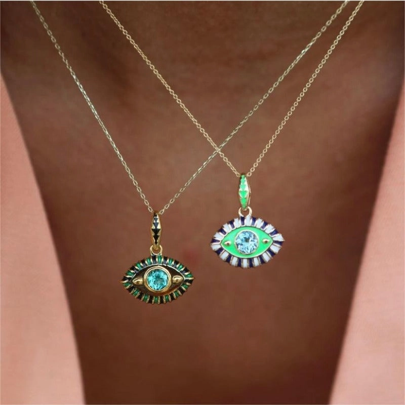 Wholesale Titanium Steel Diamond Devil's Eye Necklace