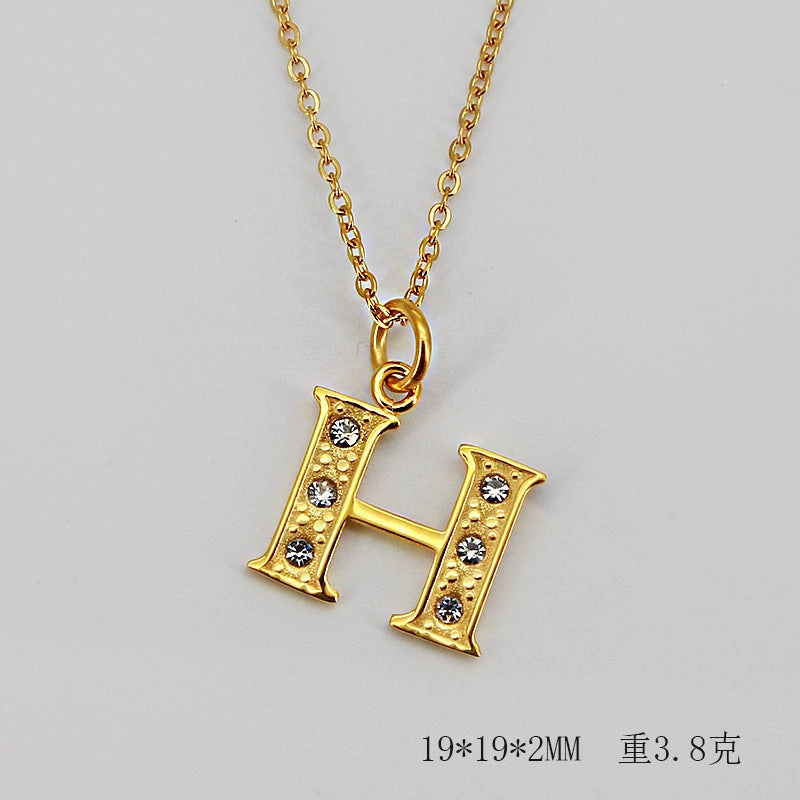Wholesale Titanium Steel Diamond Letter Necklace Clavicle Chain