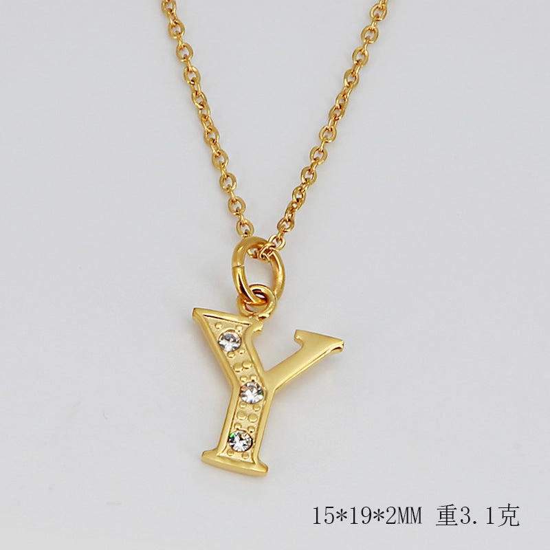 Wholesale Titanium Steel Diamond Letter Necklace Clavicle Chain