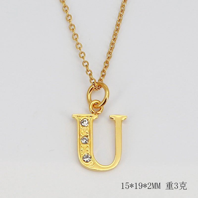 Wholesale Titanium Steel Diamond Letter Necklace Clavicle Chain