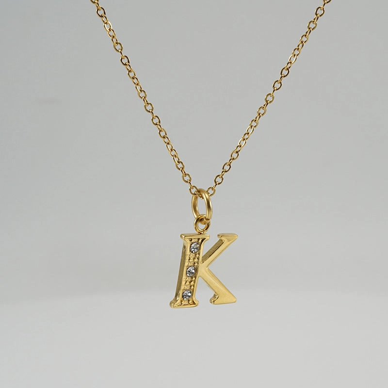 Wholesale Titanium Steel Diamond Letter Necklace Clavicle Chain