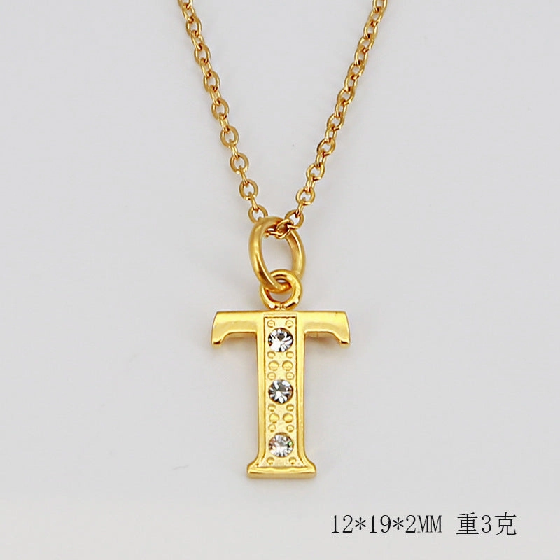 Wholesale Titanium Steel Diamond Letter Necklace Clavicle Chain