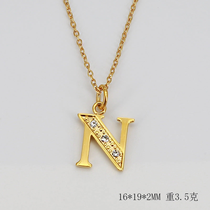 Wholesale Titanium Steel Diamond Letter Necklace Clavicle Chain