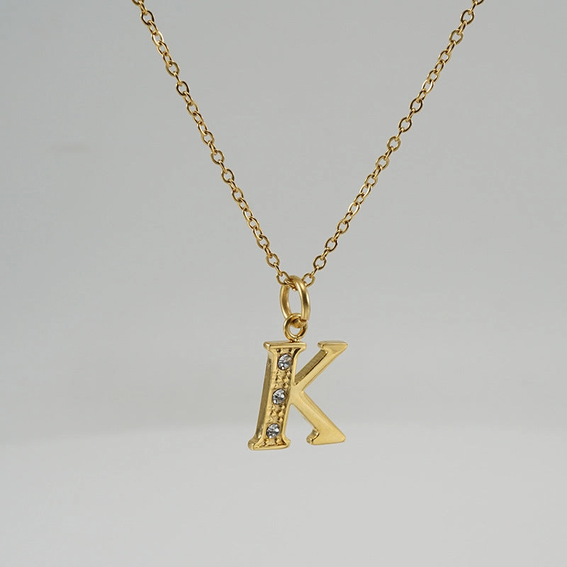 Wholesale Titanium Steel Diamond Letter Necklace Clavicle Chain