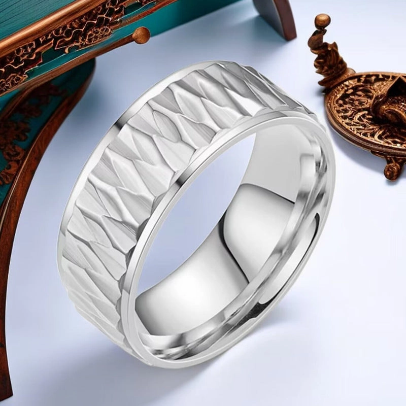 Wholesale Titanium Steel Diamond Patterned Rings