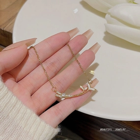 Wholesale Titanium Steel Double Fish Tail Necklace Clavicle Chain