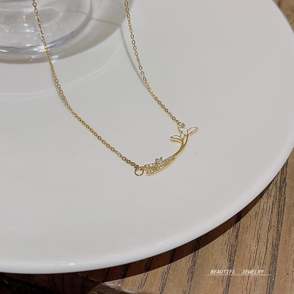 Wholesale Titanium Steel Double Fish Tail Necklace Clavicle Chain