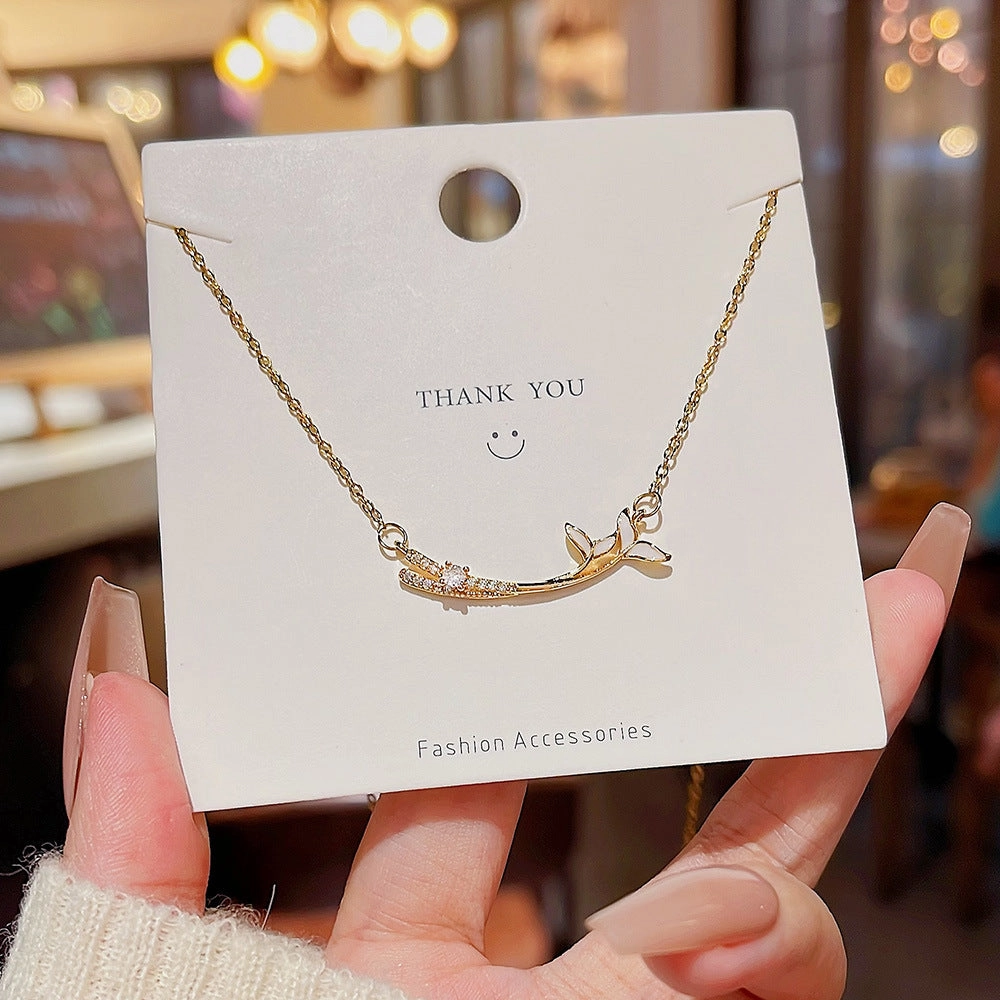 Wholesale Titanium Steel Double Fish Tail Necklace Clavicle Chain