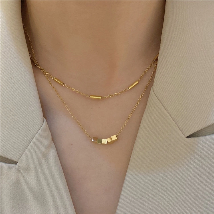 Wholesale Titanium Steel Double Layer Clavicle Necklaces
