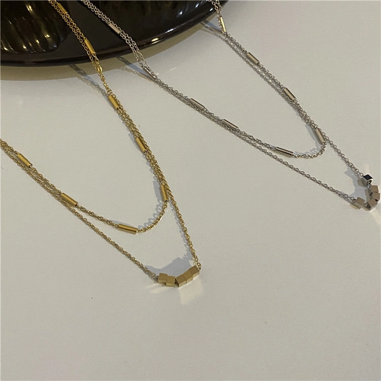 Wholesale Titanium Steel Double Layer Clavicle Necklaces