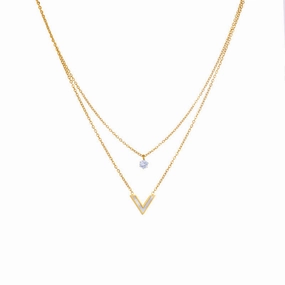 Wholesale Titanium Steel Double Layer Stacked V-shaped Diamond Necklace Clavicle Chain
