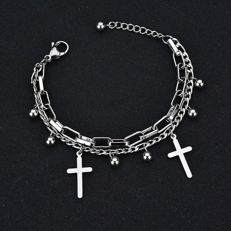 Wholesale Titanium Steel Double Layer Tree of Life Pendant Bracelet