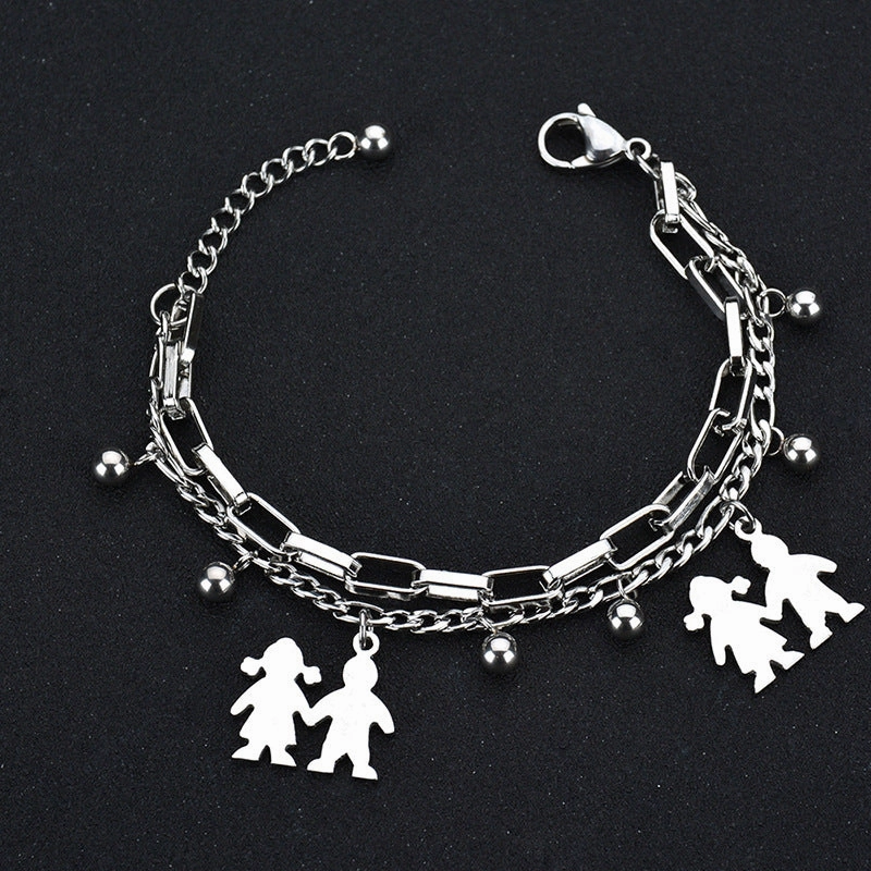 Wholesale Titanium Steel Double Layer Tree of Life Pendant Bracelet