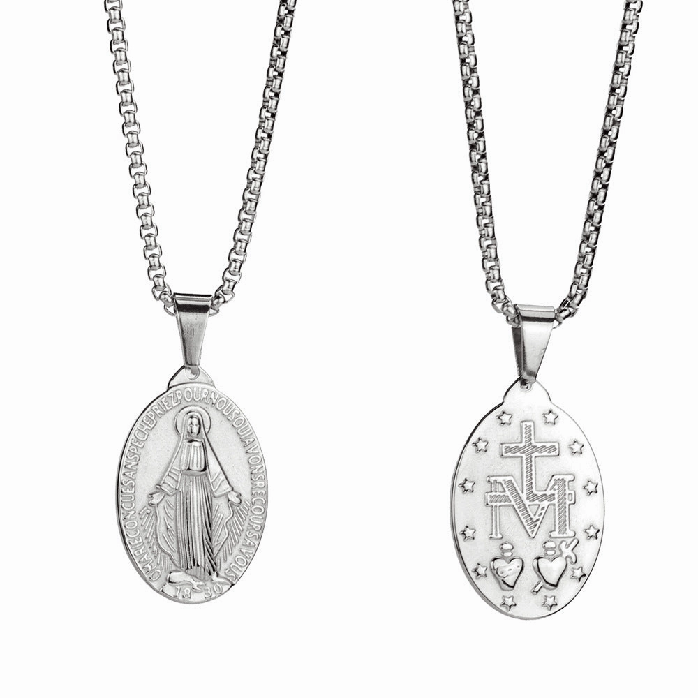 Wholesale Titanium Steel Double-sided Embossed Virgin Mary Pendant Necklace