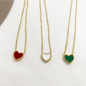 Wholesale Titanium Steel Double Sided Small Red Hearts Green Love Necklaces