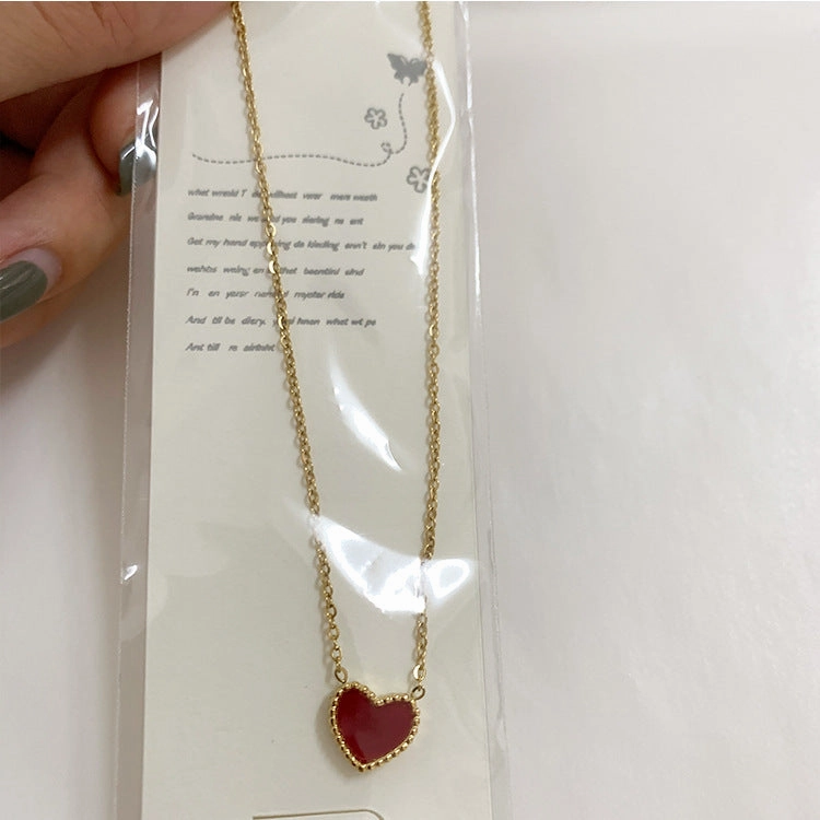 Wholesale Titanium Steel Double Sided Small Red Hearts Green Love Necklaces