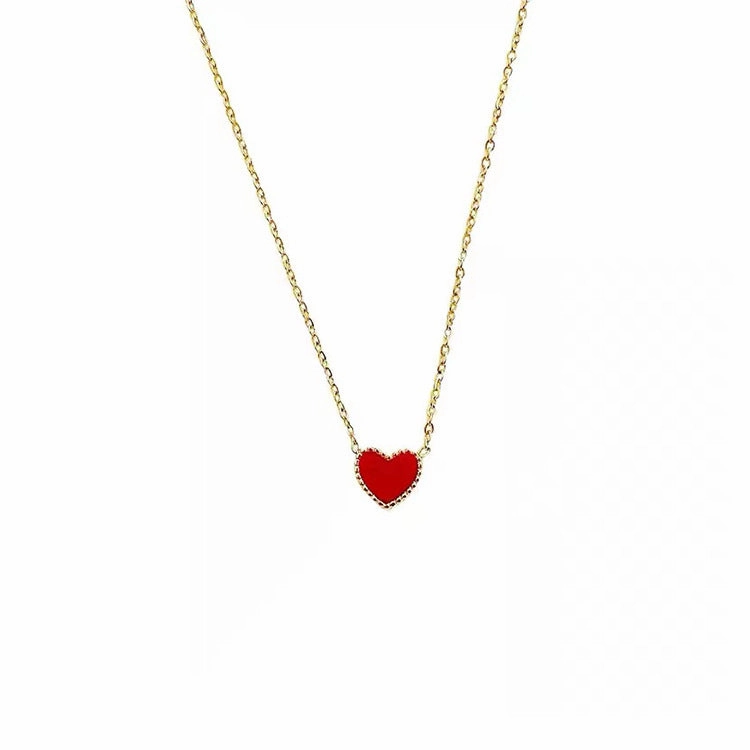 Wholesale Titanium Steel Double Sided Small Red Hearts Green Love Necklaces