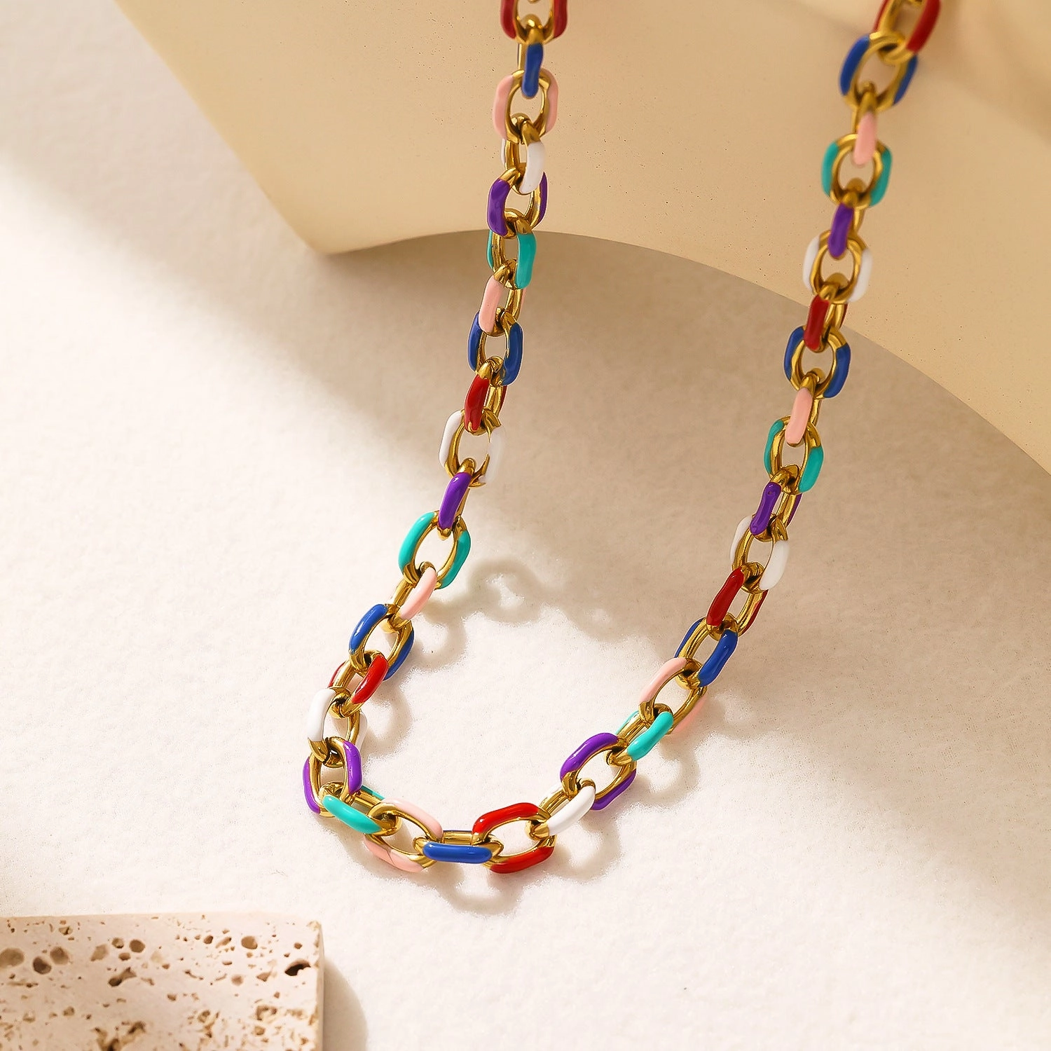 Wholesale Titanium Steel Enamel Drop Glue Seven Color Cuban Necklaces