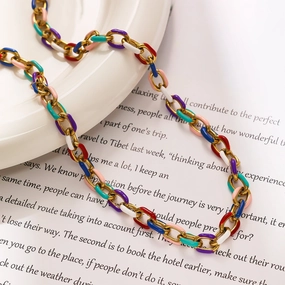 Wholesale Titanium Steel Enamel Drop Glue Seven Color Cuban Necklaces