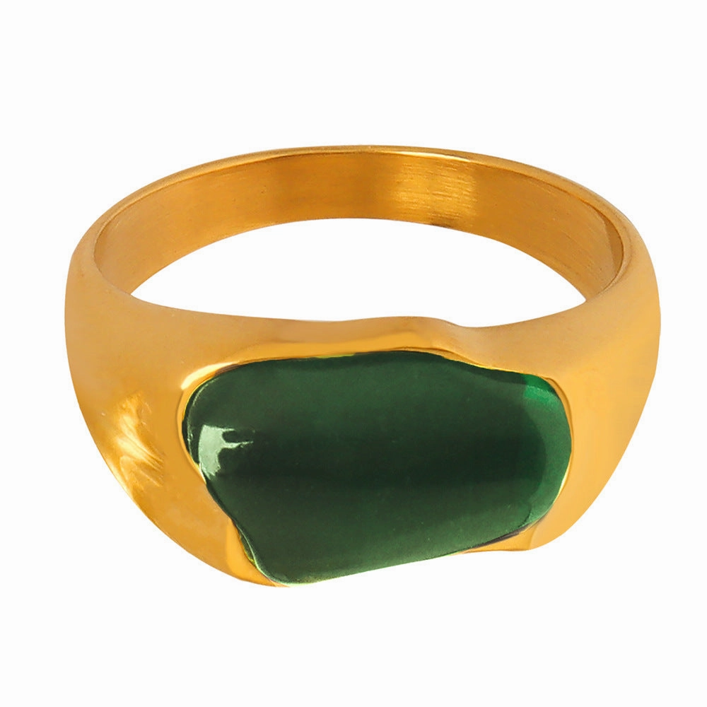Wholesale Titanium Steel French Gold Plated Gemstone Ring