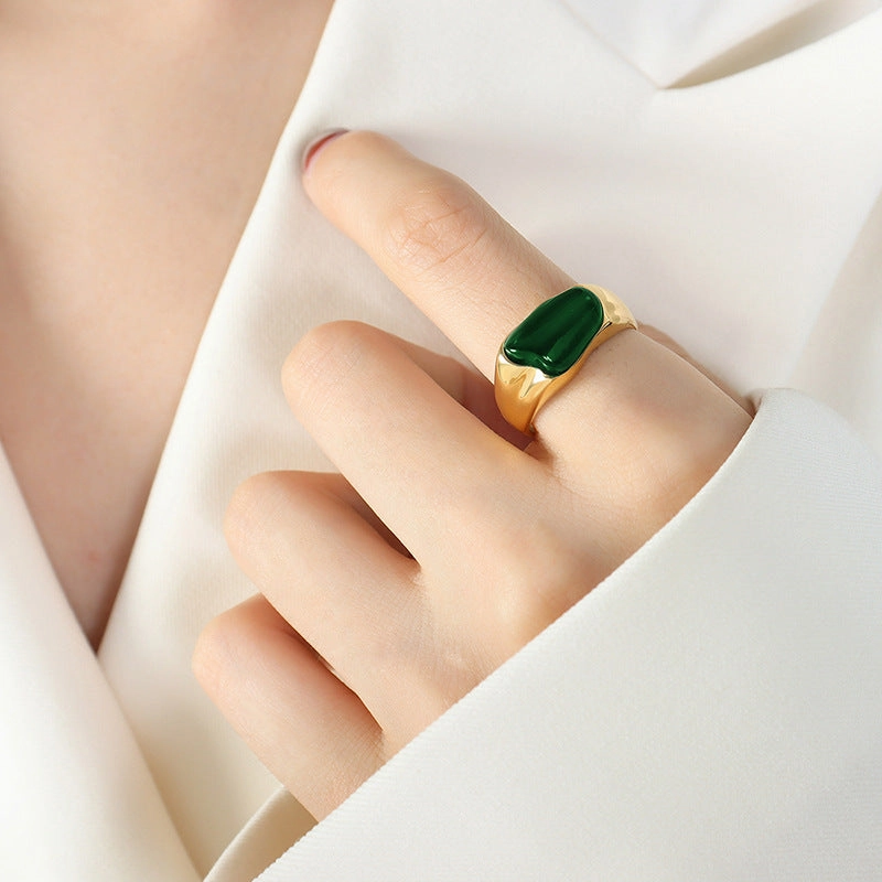 Wholesale Titanium Steel French Gold Plated Gemstone Ring