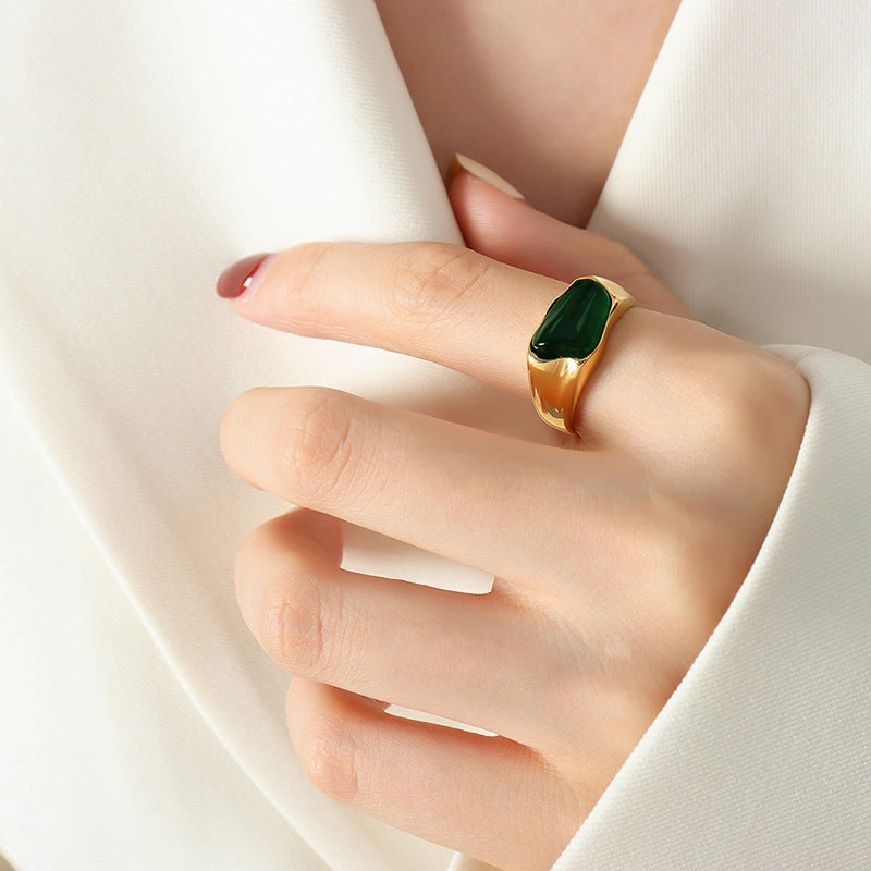 Wholesale Titanium Steel French Gold Plated Gemstone Ring