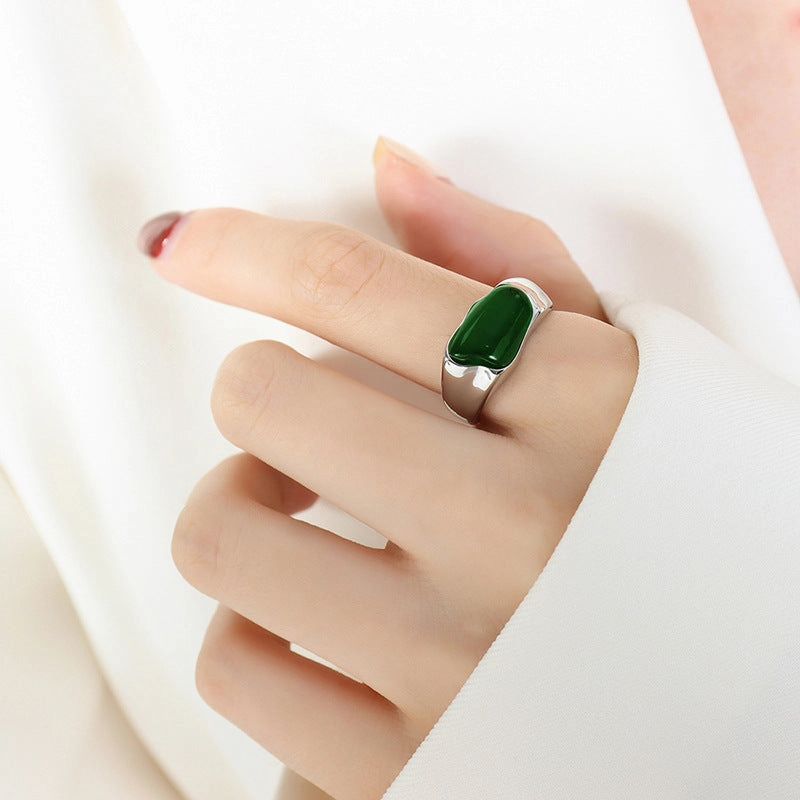Wholesale Titanium Steel French Gold Plated Gemstone Ring