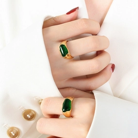 Wholesale Titanium Steel French Gold Plated Gemstone Ring