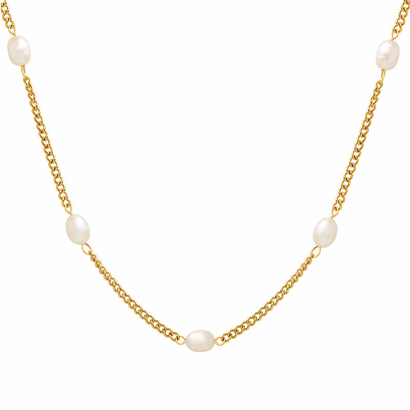 Wholesale Titanium Steel Freshwater Pearl Stitching Necklace