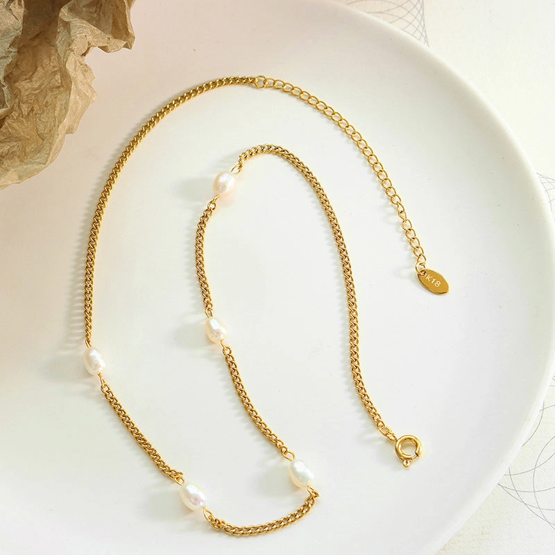 Wholesale Titanium Steel Freshwater Pearl Stitching Necklace