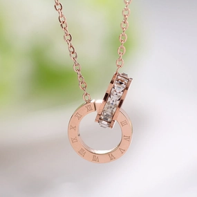 Wholesale Titanium Steel Geometry Roman Numerals and Diamond Necklace