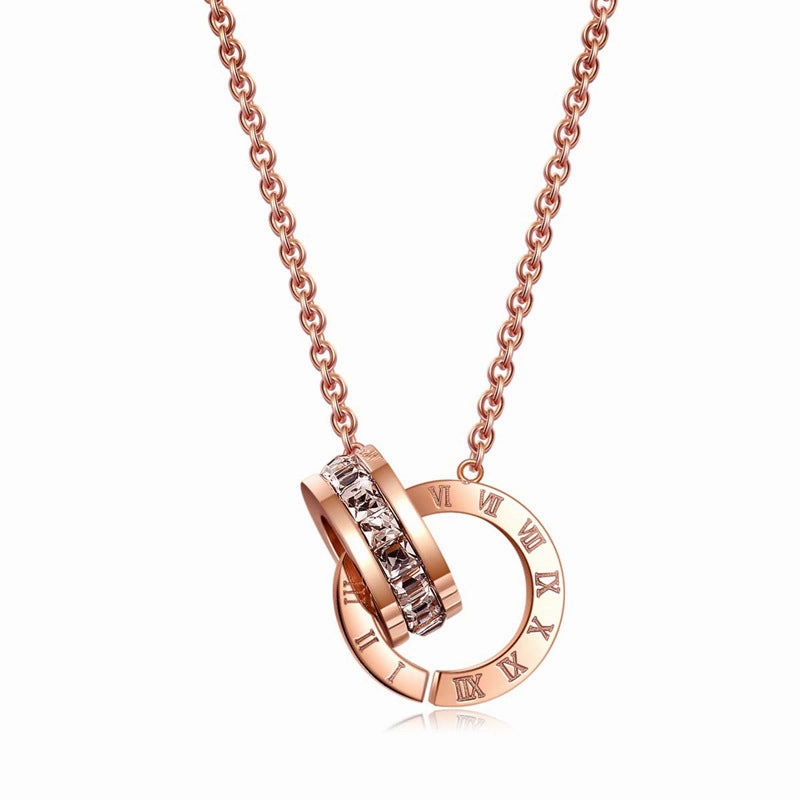 Wholesale Titanium Steel Geometry Roman Numerals and Diamond Necklace