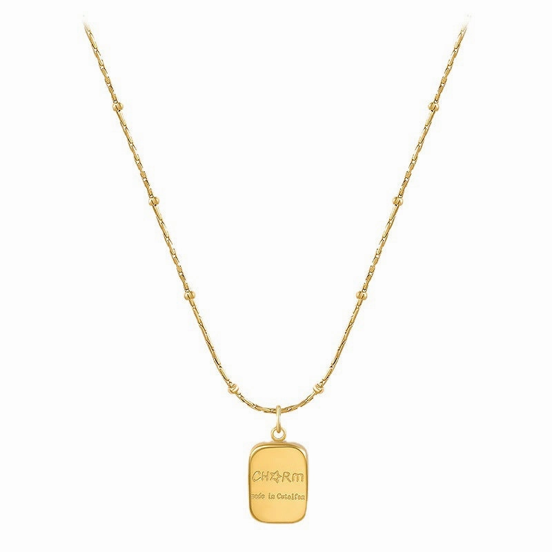 Wholesale Titanium Steel Gold Brick Letter Square Bead Necklace Clavicle Chain