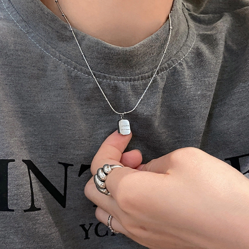 Wholesale Titanium Steel Gold Brick Letter Square Bead Necklace Clavicle Chain