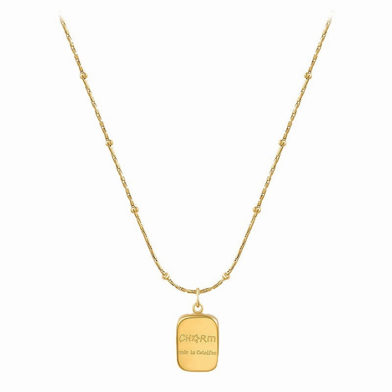 Wholesale Titanium Steel Gold Brick Letter Square Bead Necklace Clavicle Chain