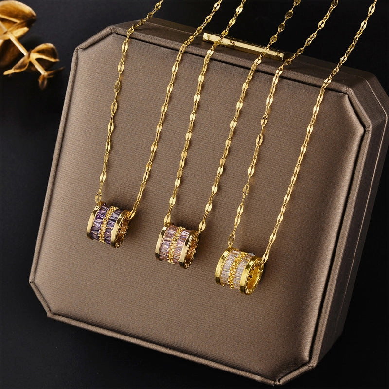 Wholesale Titanium steel gold full diamond necklace gold-plated clavicle chain