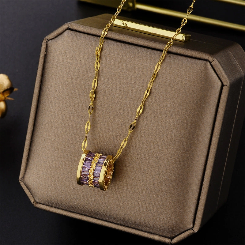 Wholesale Titanium steel gold full diamond necklace gold-plated clavicle chain