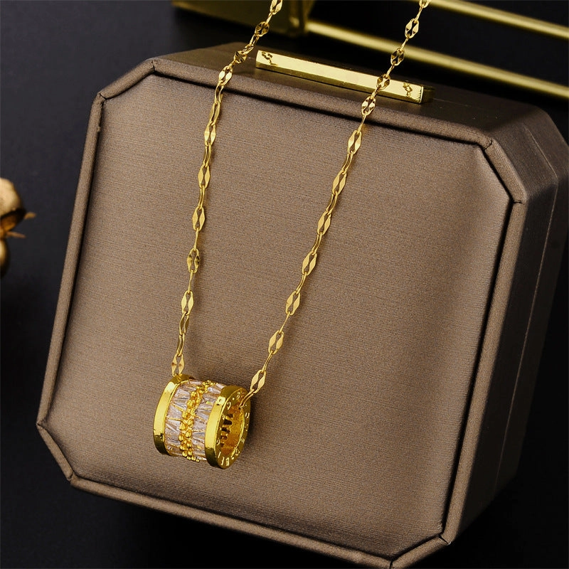 Wholesale Titanium steel gold full diamond necklace gold-plated clavicle chain