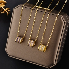 Wholesale Titanium steel gold full diamond necklace gold-plated clavicle chain