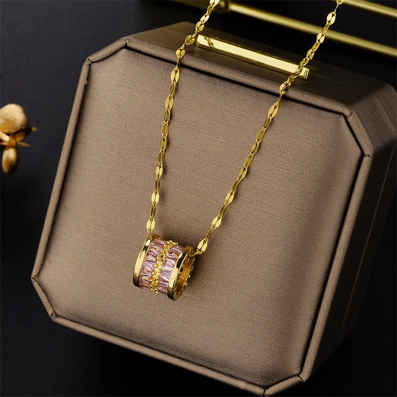 Wholesale Titanium steel gold full diamond necklace gold-plated clavicle chain