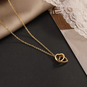Wholesale Titanium Steel Gold Love Double Ring Necklace Clavicle Chain