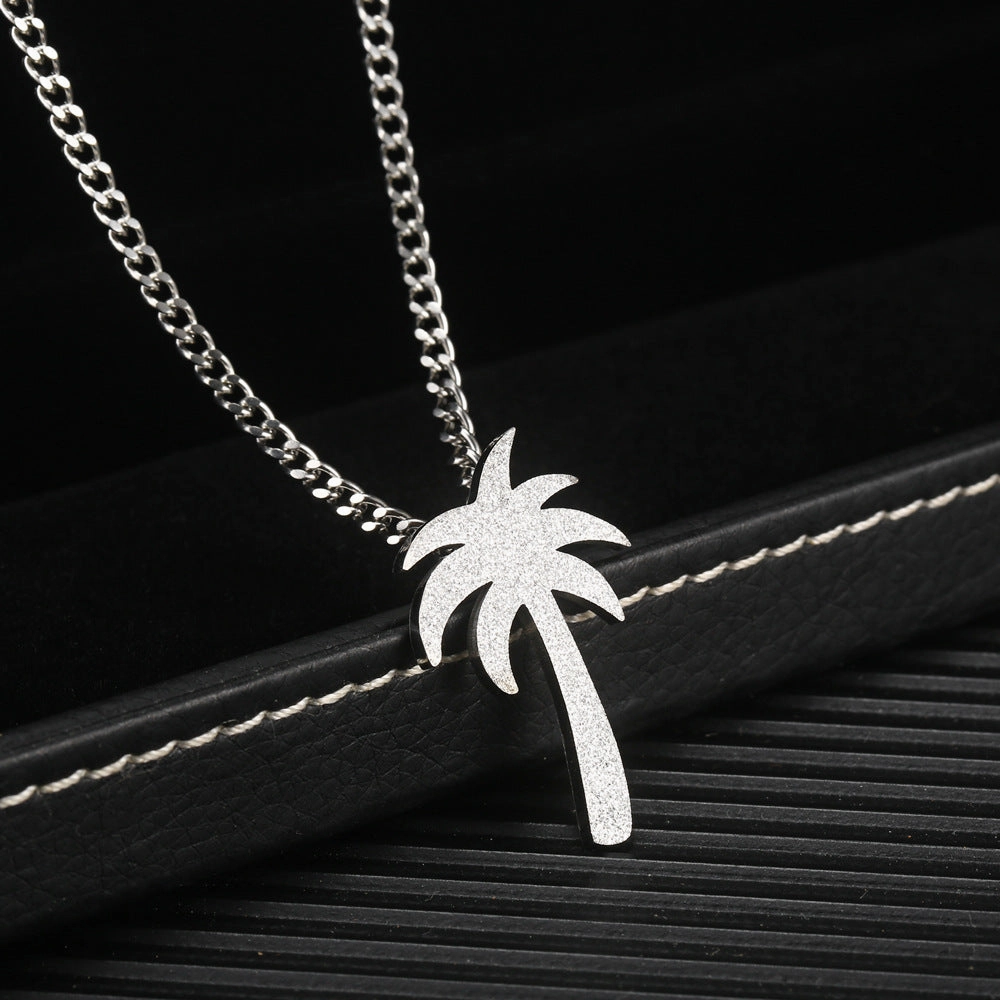 Wholesale Titanium Steel Gold Plated Small Coconut Tree Pendant Necklace