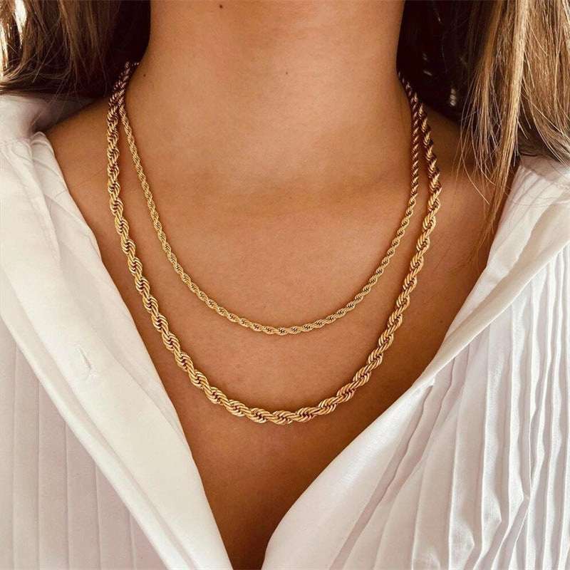 Wholesale Titanium Steel Gold Plated Twist Chain Stainless Steel Clavicle Necklaces