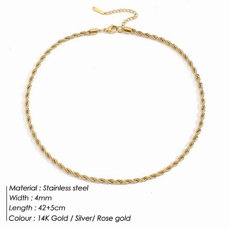 Wholesale Titanium Steel Gold Plated Twist Chain Stainless Steel Clavicle Necklaces