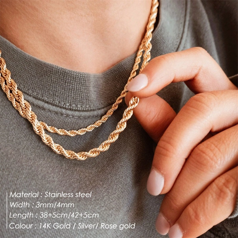 Wholesale Titanium Steel Gold Plated Twist Chain Stainless Steel Clavicle Necklaces