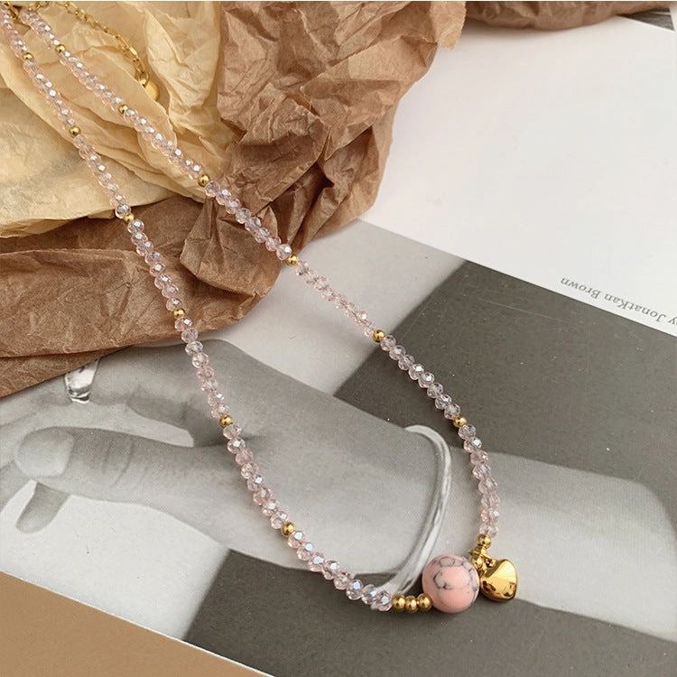 Wholesale Titanium Steel Heart Pendant Crystal Beaded Necklaces