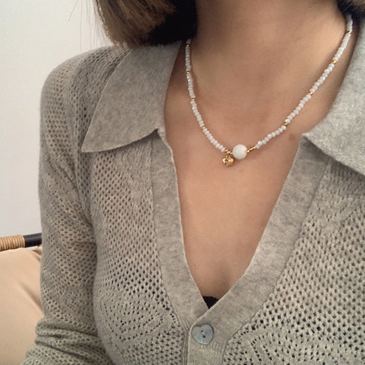 Wholesale Titanium Steel Heart Pendant Crystal Beaded Necklaces