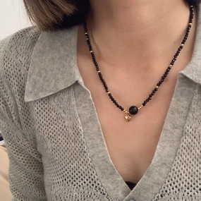 Wholesale Titanium Steel Heart Pendant Crystal Beaded Necklaces