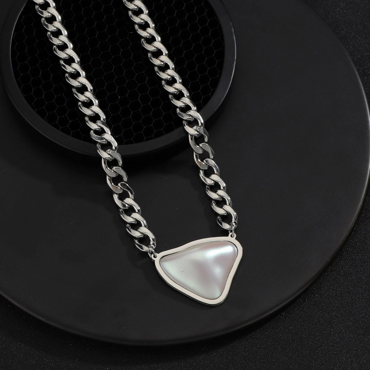 Wholesale Titanium Steel Heart Shape Gemstone Pendant Clavicle Necklace